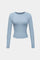 Light blue long-sleeve crop top front view