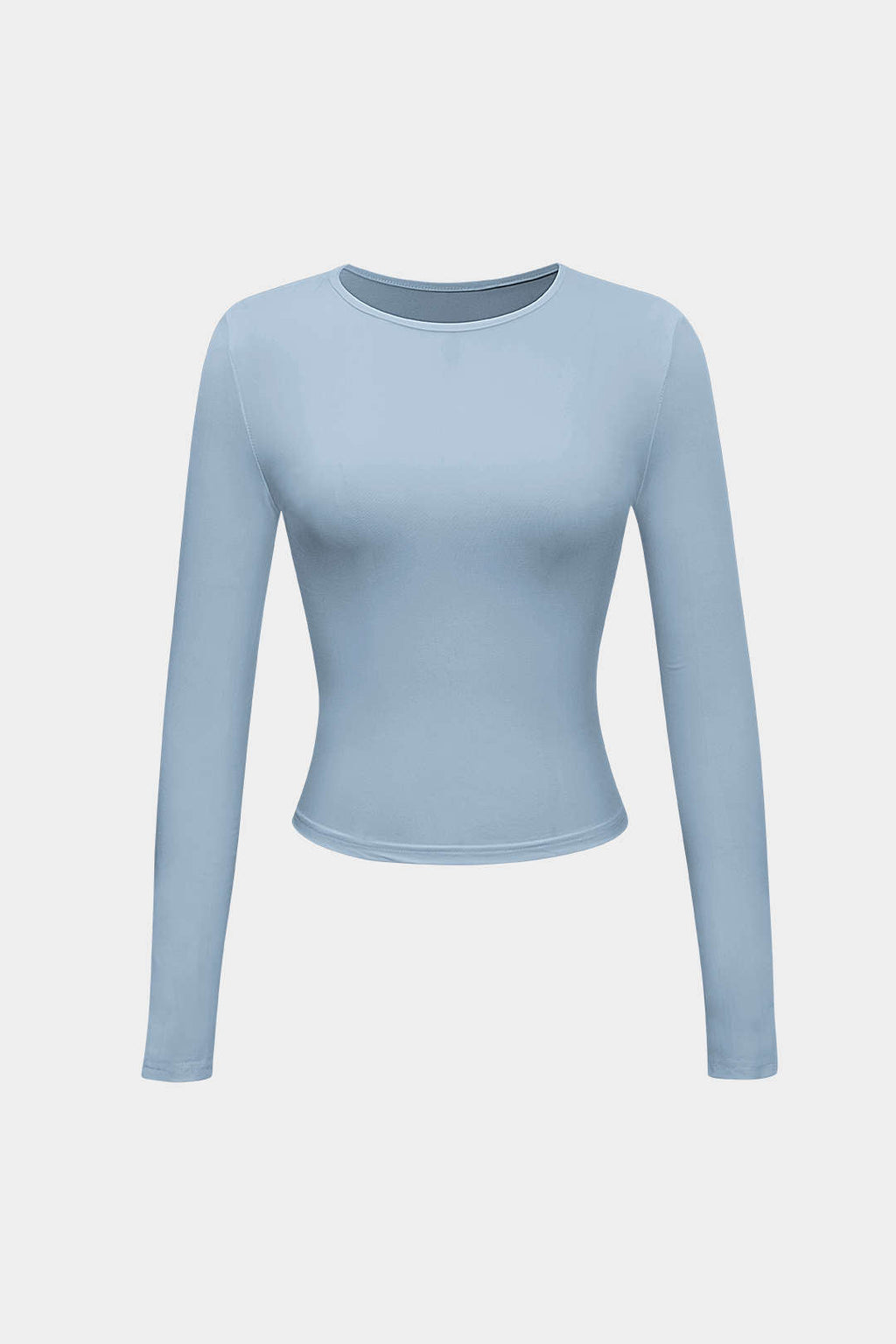 Light blue long-sleeve crop top front view