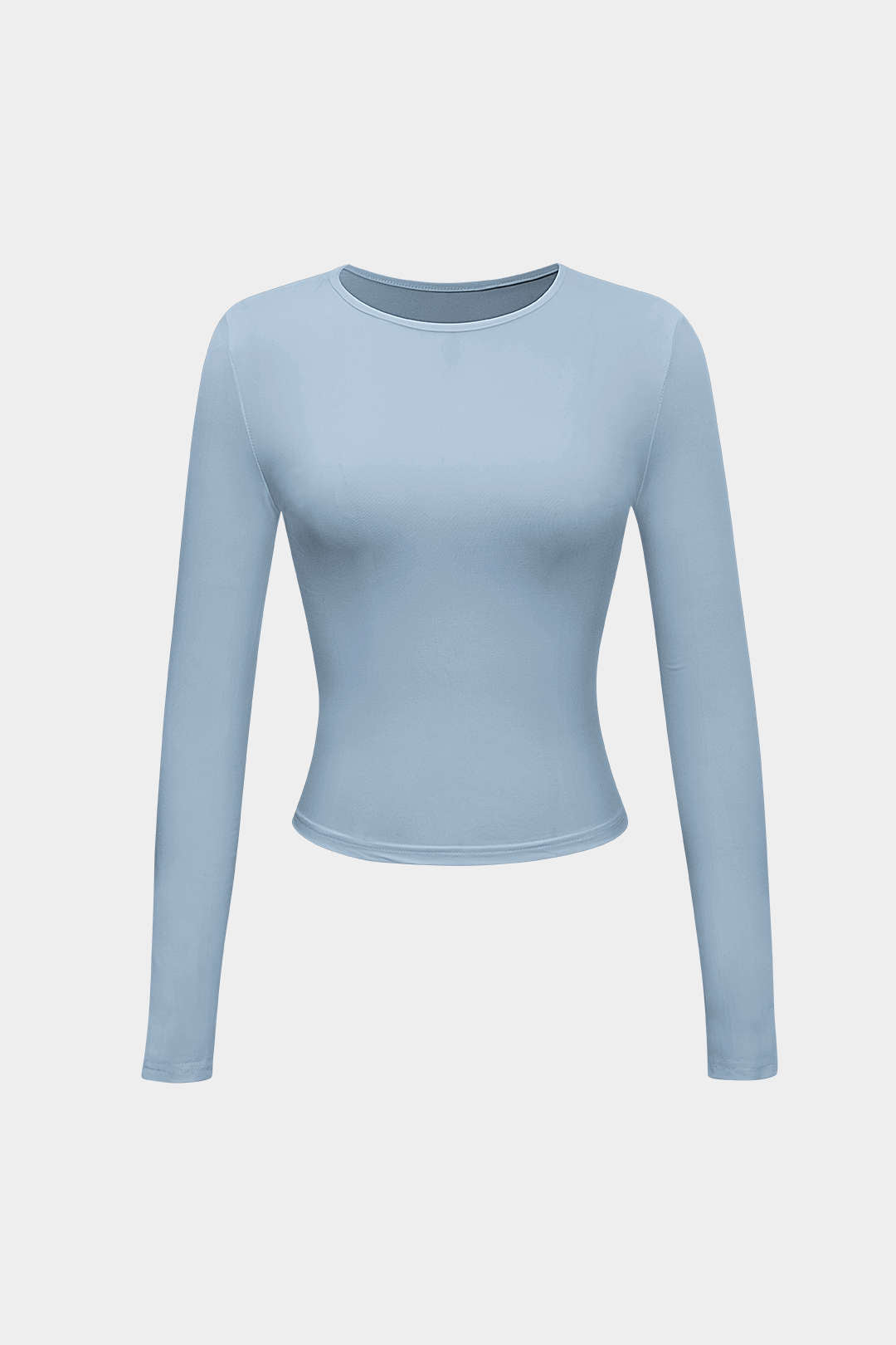 Light blue long-sleeve crop top front view