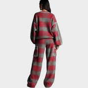 Tracksuit set red and gray plaid back view