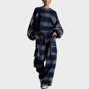 Tracksuit set navy blue and gray plaid front view