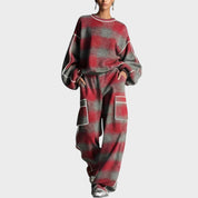Tracksuit set red and gray plaid front view