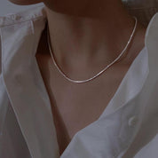 Ketting, gestructureerde glinsterende afwerking, zilver, Dames