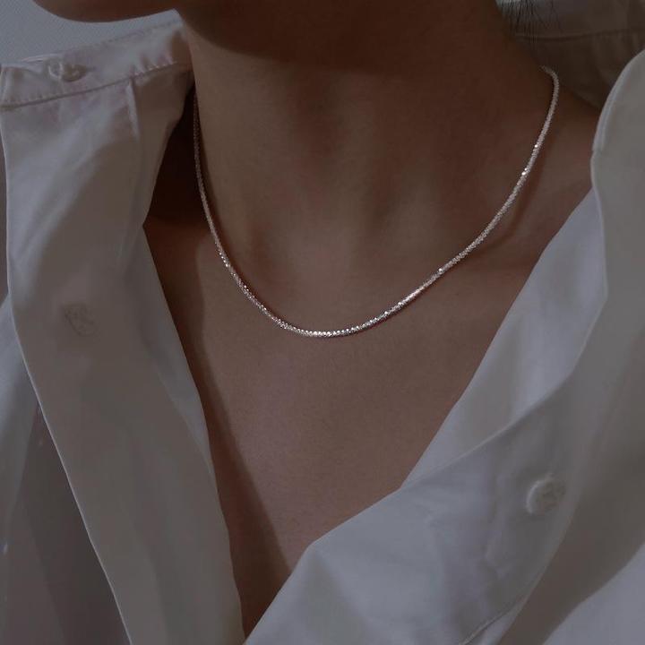 Ketting, gestructureerde glinsterende afwerking, zilver, Dames