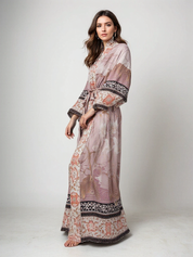 Maxi kimono dames bloemenprint roze voorzijde