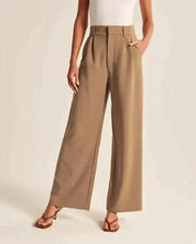 Brownsbroeken dames met hoge taille en wijde pijpen front view