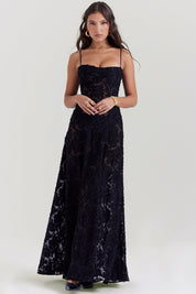 Black lace maxi dress front view