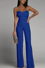 Strakke jumpsuit blauw met hartvormige halszijde view