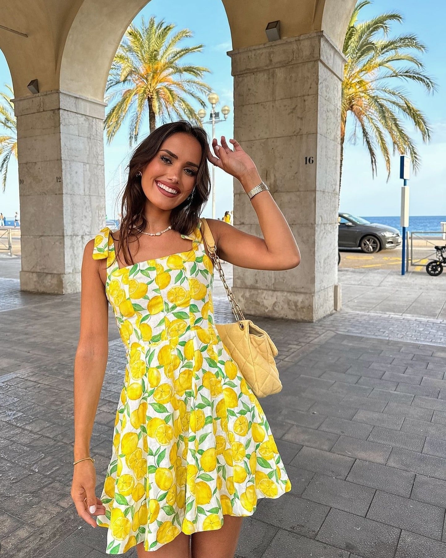 Zomerjurk met limoenprint wit en geel voorvijl