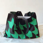 Shopper bag brown with white geometric pattern front view