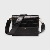 Black crocodile-print shoulder bag front view