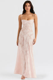 Pink lace maxi dress front view