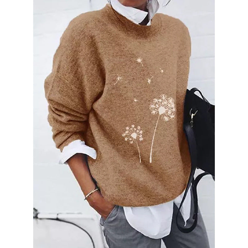 Brown sweater with dandelion print side view