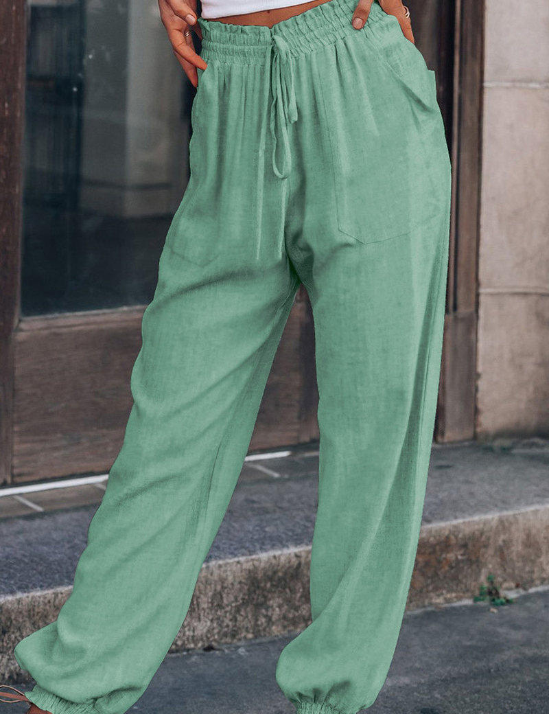 Harembroek groen elastische taille voorzijde