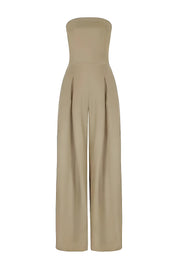 Strapless jumpsuit beige front view