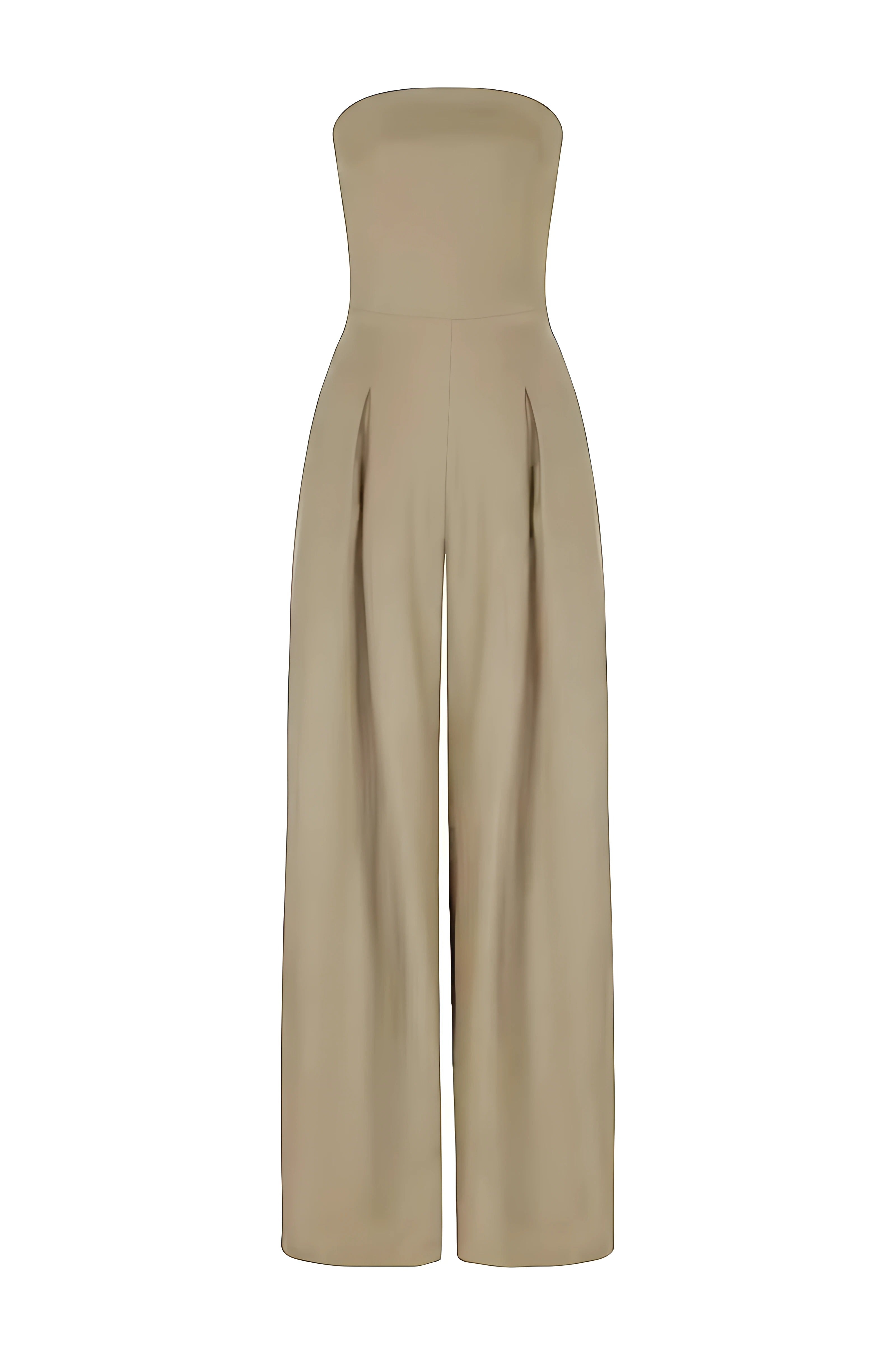 Strapless jumpsuit beige front view