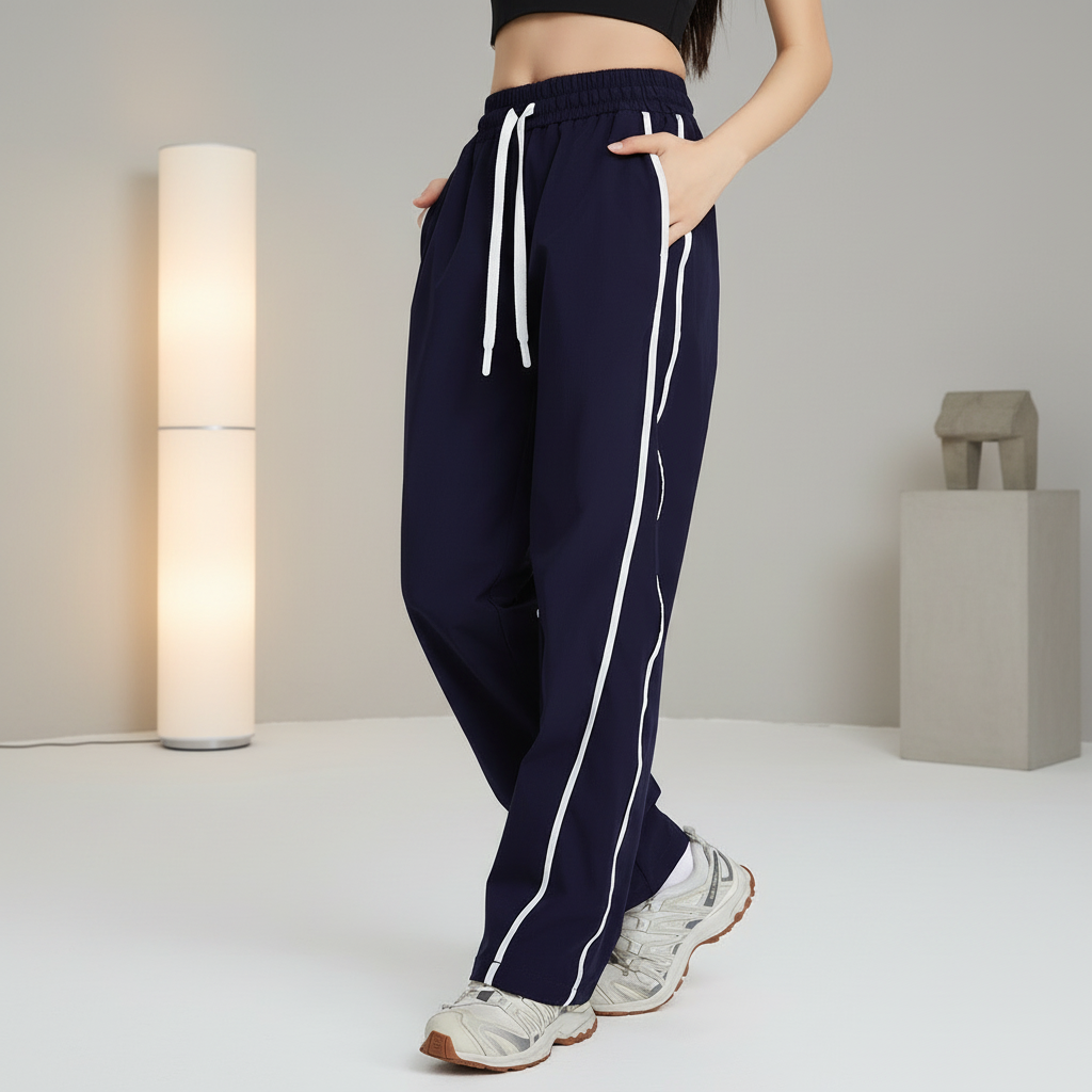 Maya Relaxed Fit Broek met Hoge Taille en Zachte Zijstrepen voor dames