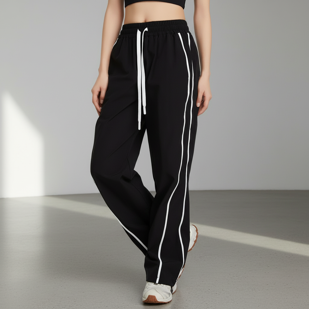 Maya Relaxed Fit Broek met Hoge Taille en Zachte Zijstrepen voor dames