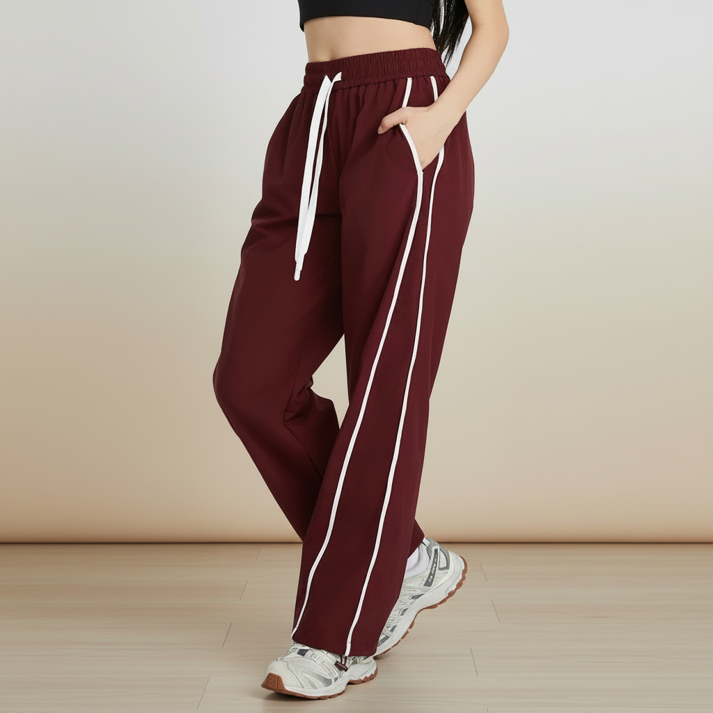 Maya Relaxed Fit Broek met Hoge Taille en Zachte Zijstrepen voor dames