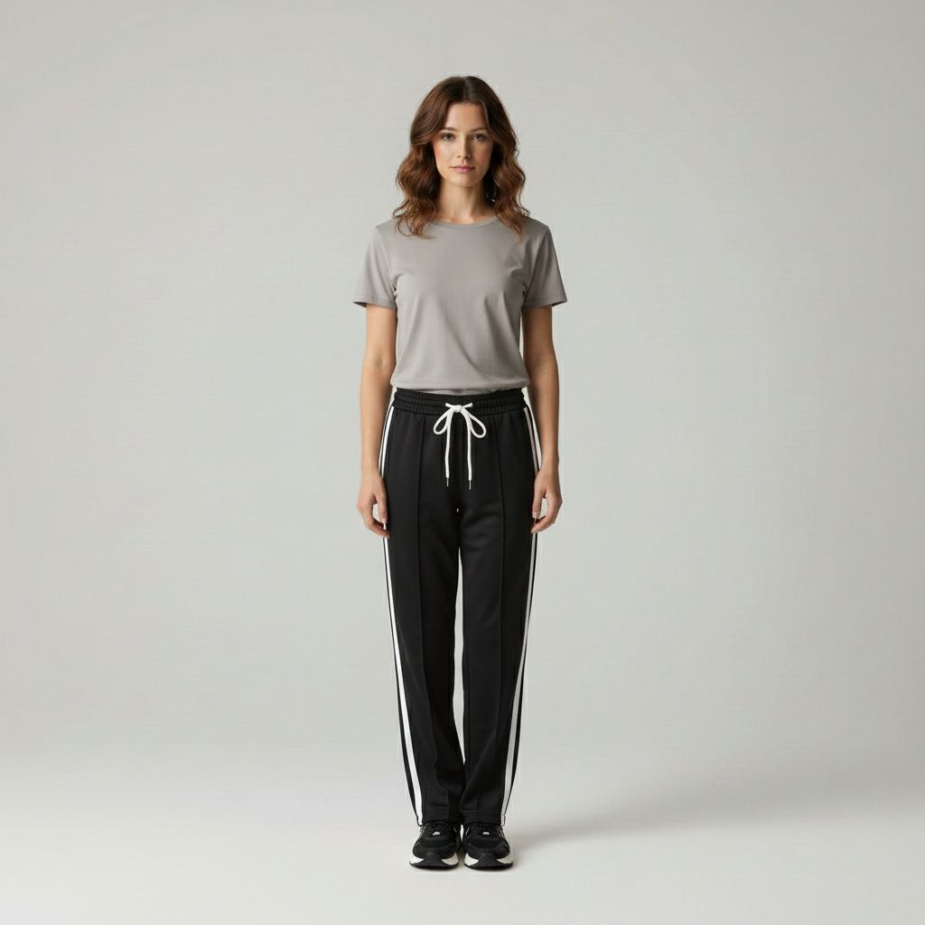 Maya Relaxed Fit Broek met Hoge Taille en Zachte Zijstrepen voor dames