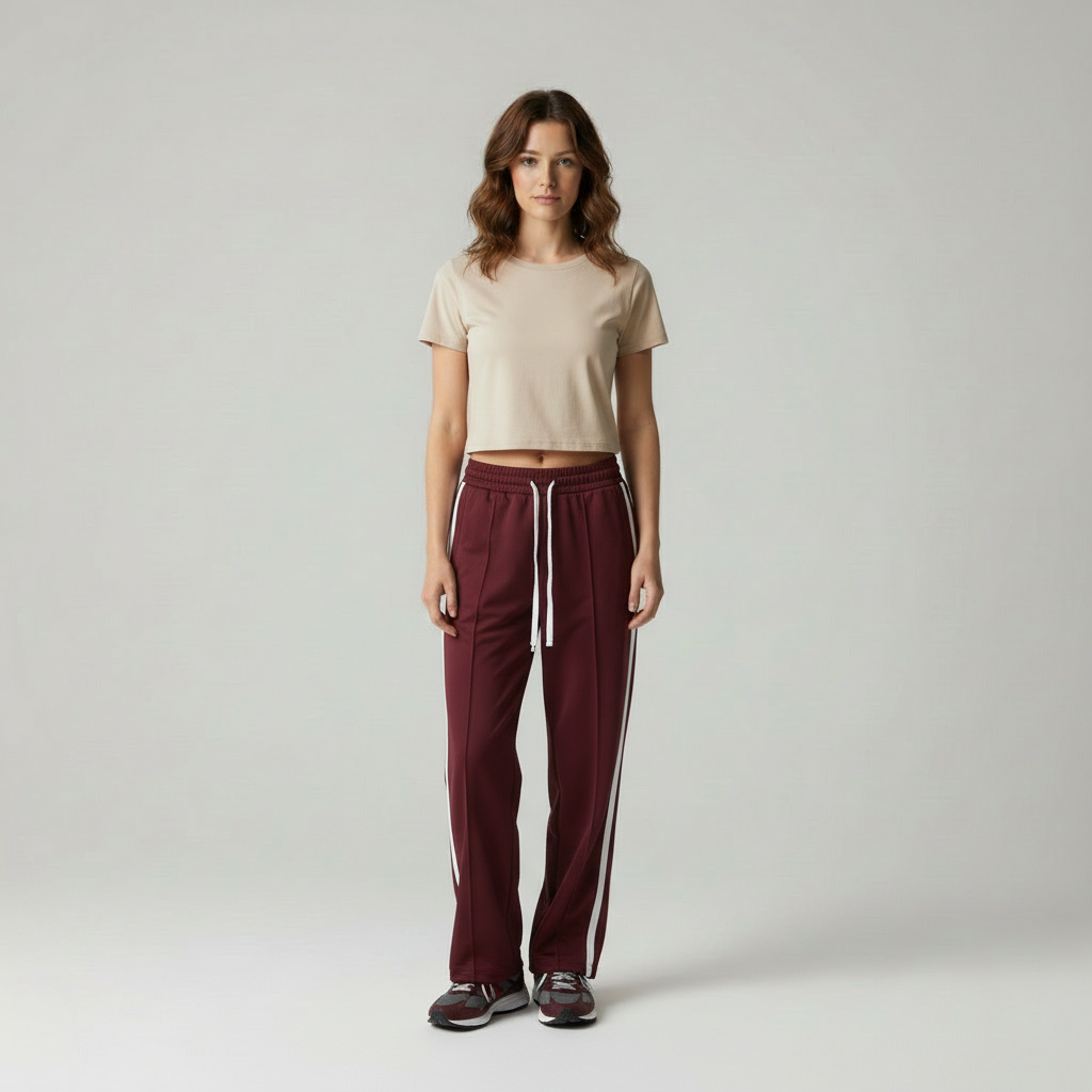 Maya Relaxed Fit Broek met Hoge Taille en Zachte Zijstrepen voor dames