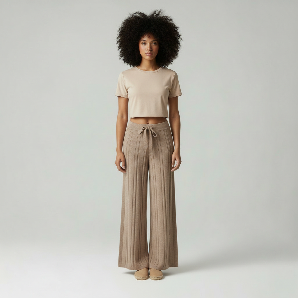 Mila Gebreide loungebroek met elastische tailleband en relaxed fit voor dames