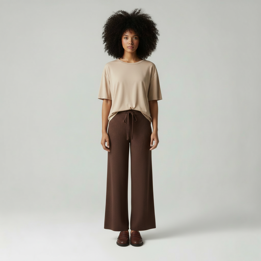 Mila Gebreide loungebroek met elastische tailleband en relaxed fit voor dames