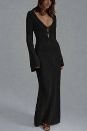 Black crochet dress with bell sleeves front view