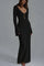 Black crochet dress with bell sleeves front view