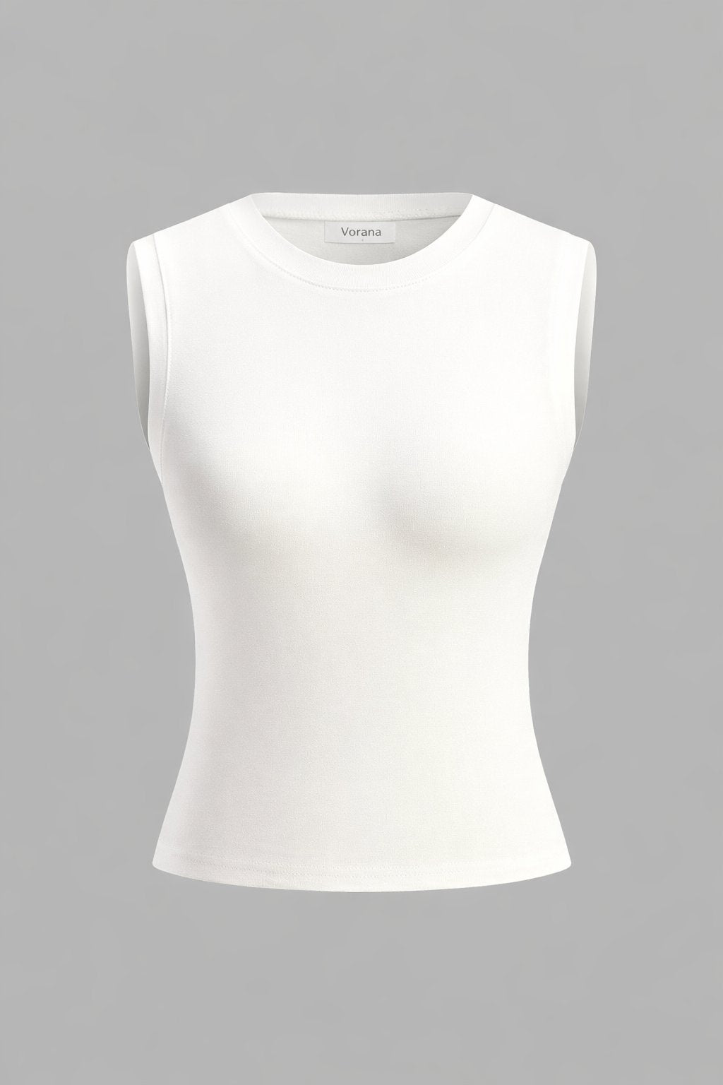 White sleeveless mock-neck top front view isolated