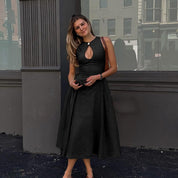 Maxi dress black with keyhole neckline full body view