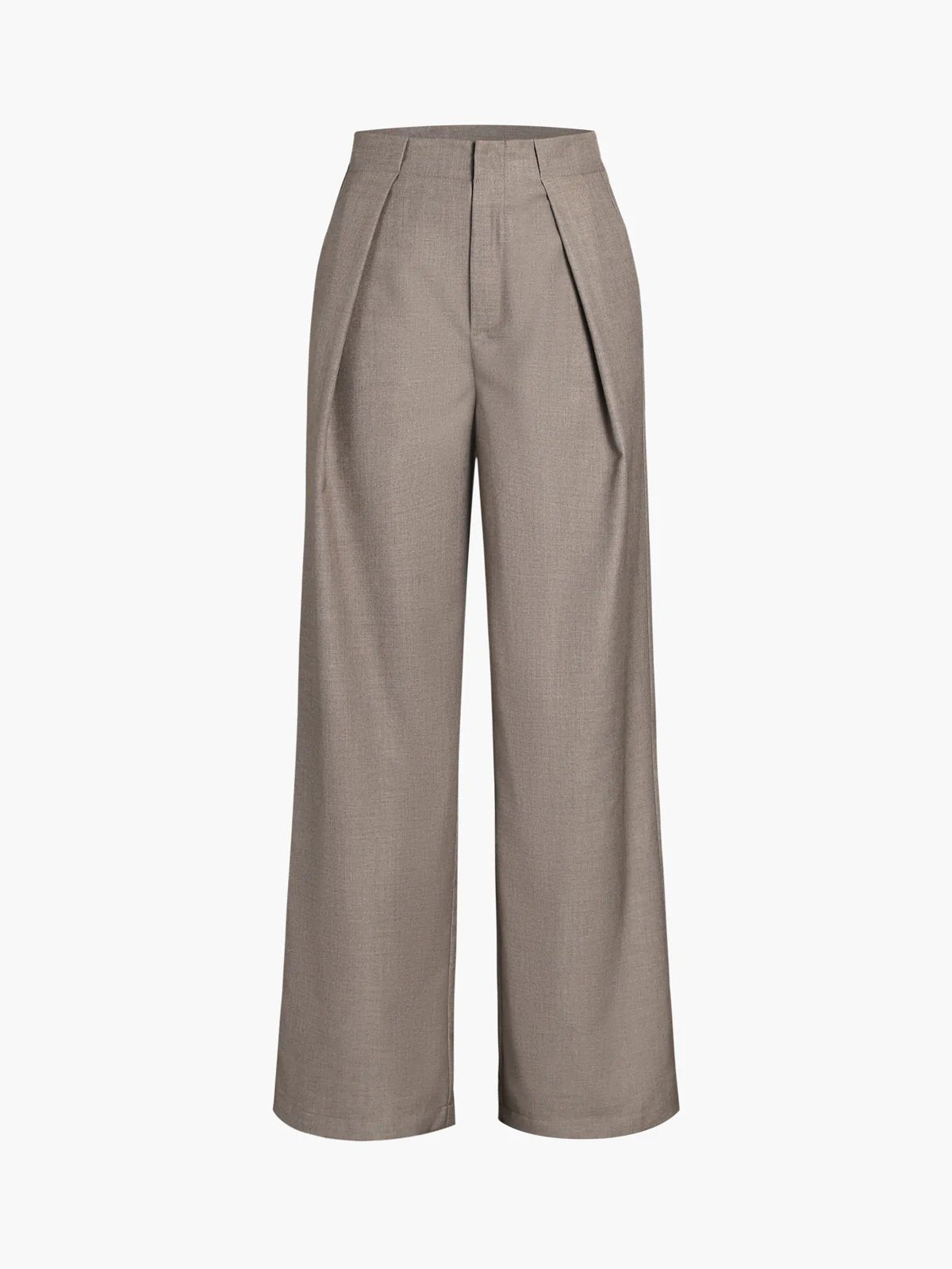 Beige wide-leg trousers with pleated front detail