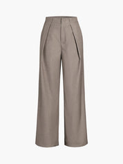 Beige wide-leg trousers with pleated front detail