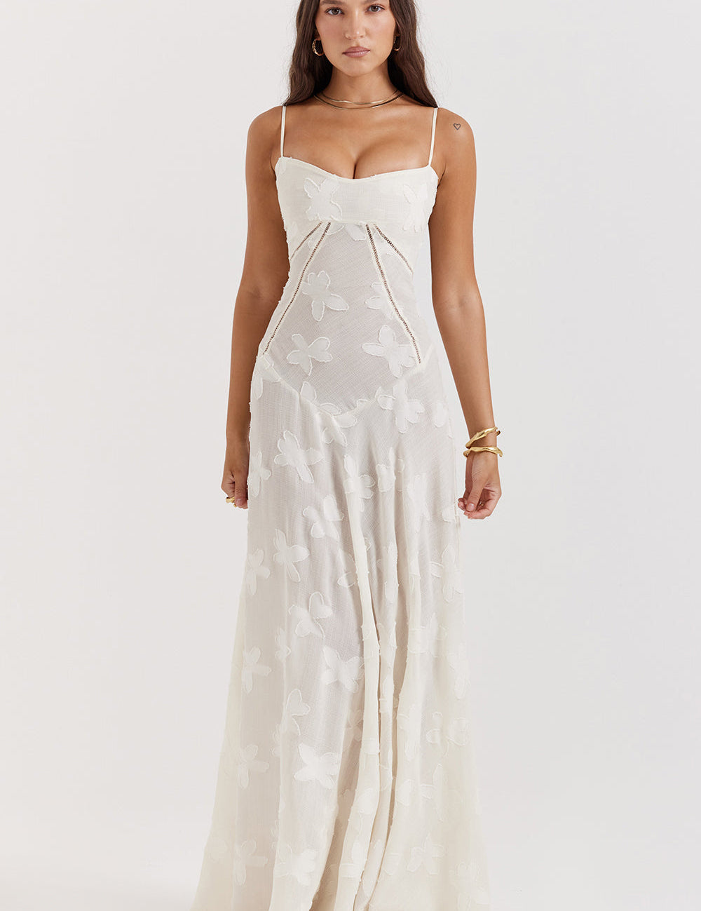 White floral lace maxi dress front view