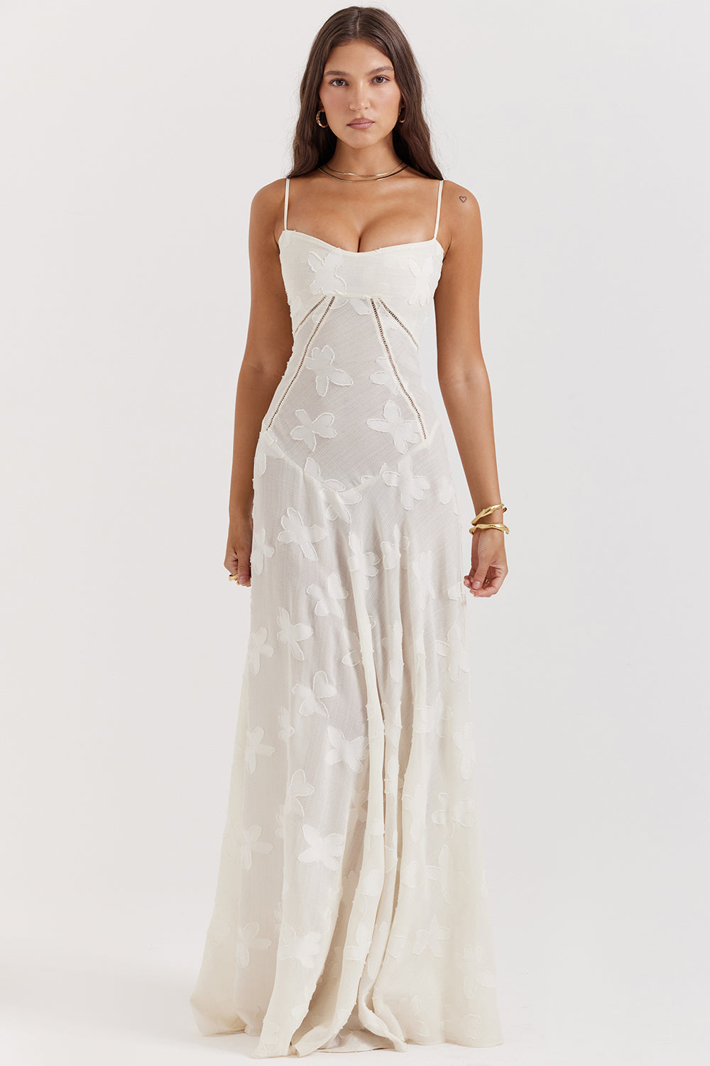 White floral lace maxi dress front view