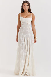 White floral lace maxi dress front view