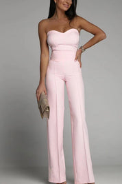 Strakke jumpsuit roze met tailleband front view