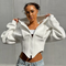 White hoodie with corset detail front view