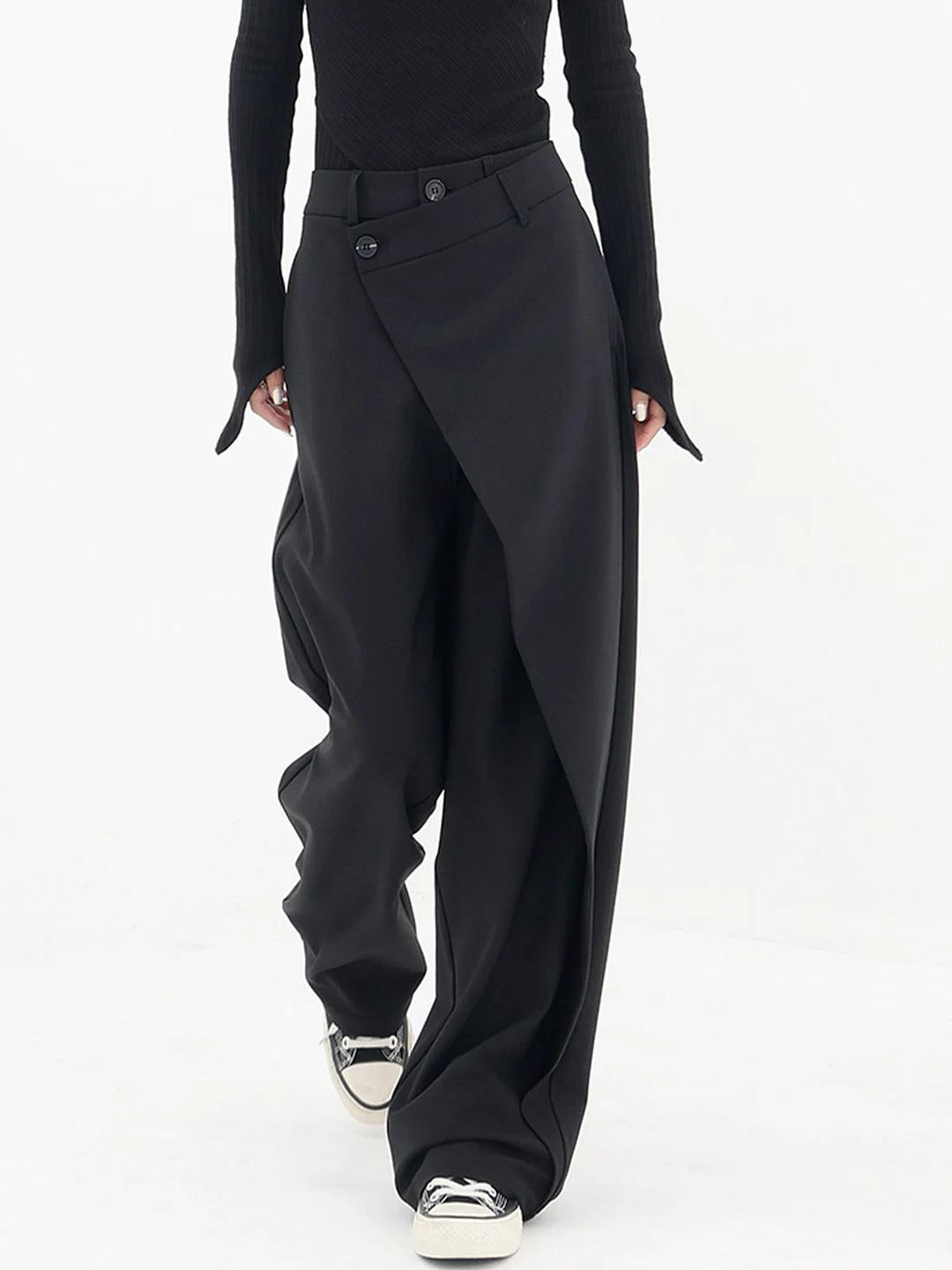 Zwarte oversized pantalon met dubbele knoop detail front view