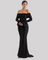 Maxi jurk van kant zwart off-shoulder zijprofiel