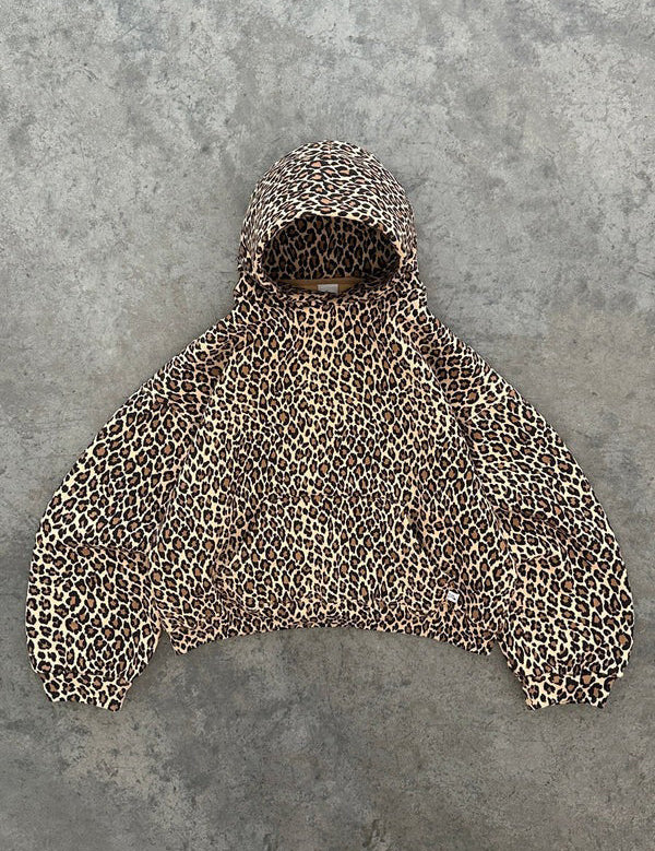 Hoodie met luipaardprint, beige met bruine vlekken, voorzijde