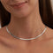 Silver herringbone necklace front view on model