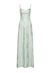 Luxe maxi-jurk met bloemenprint in pistache groen, front view