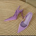 Lila slingback pumps met puntige neus en hoge hakken, achterzijde