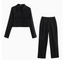 Tweedelige set zwart met cropped jasje en high waist pantalon front view