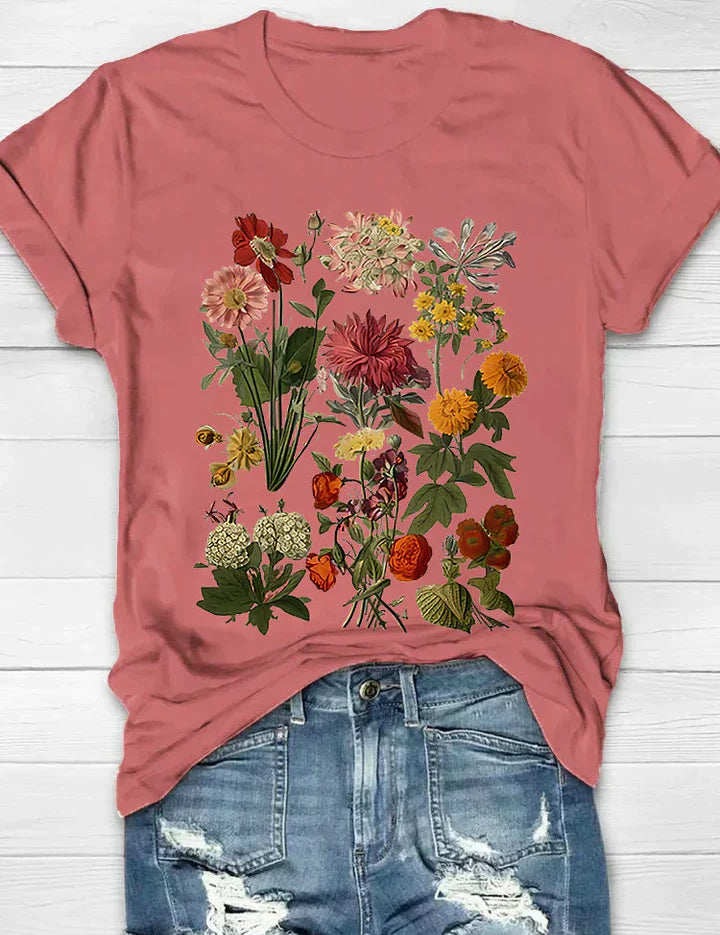 T-shirt roze met bloemenprint vooraanzicht