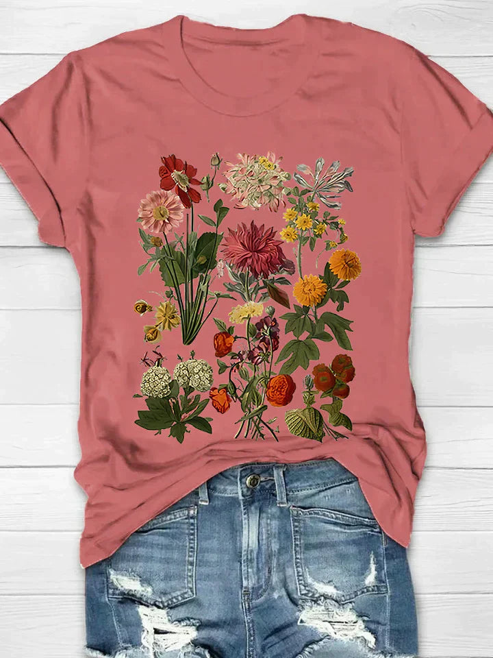 T-shirt roze met bloemenprint vooraanzicht
