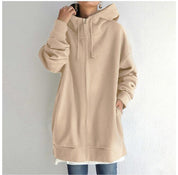 Oversized hoodie beige front view with drawstring