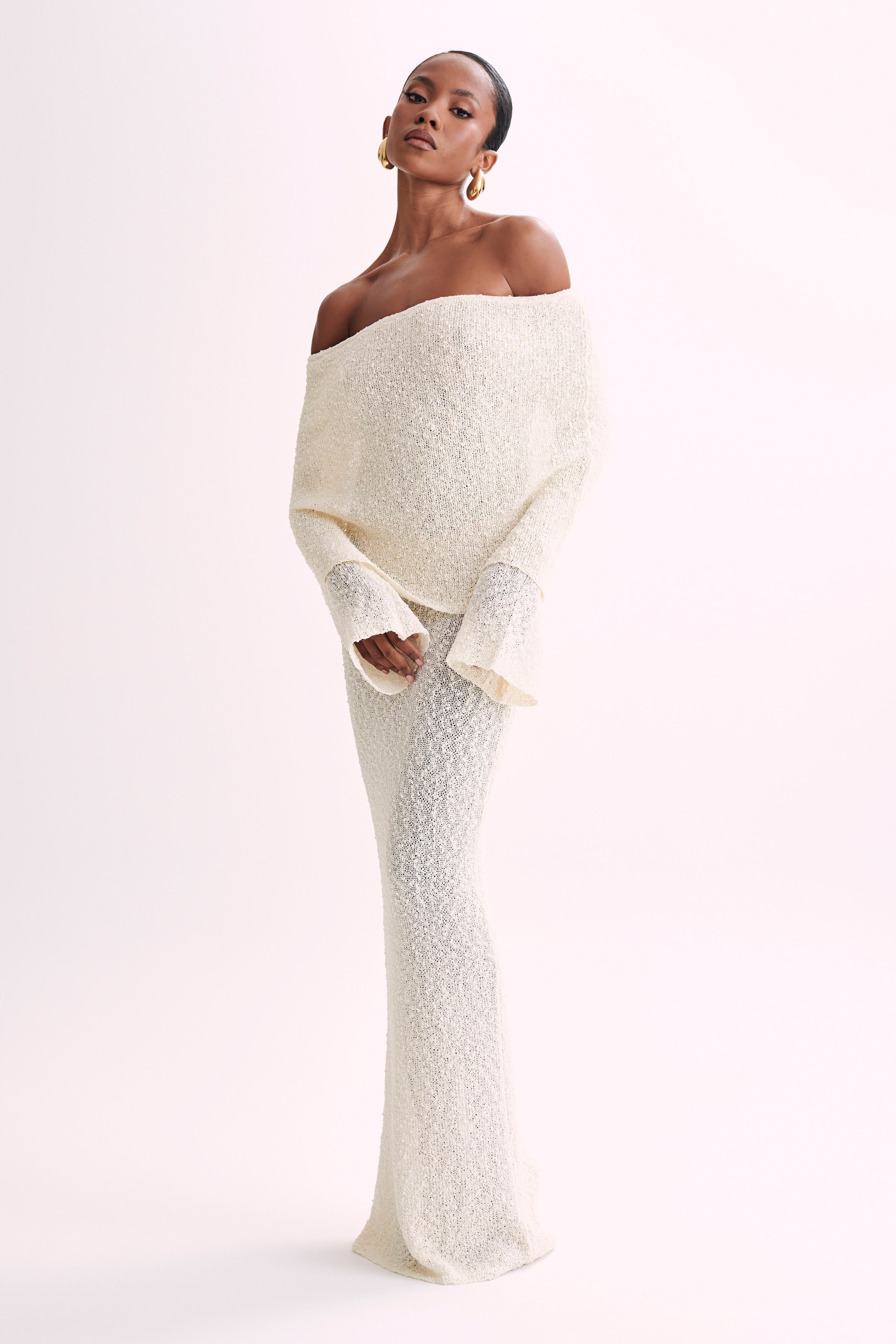 Isaya Maxi-jurk off-shoulder bouclé voor dames