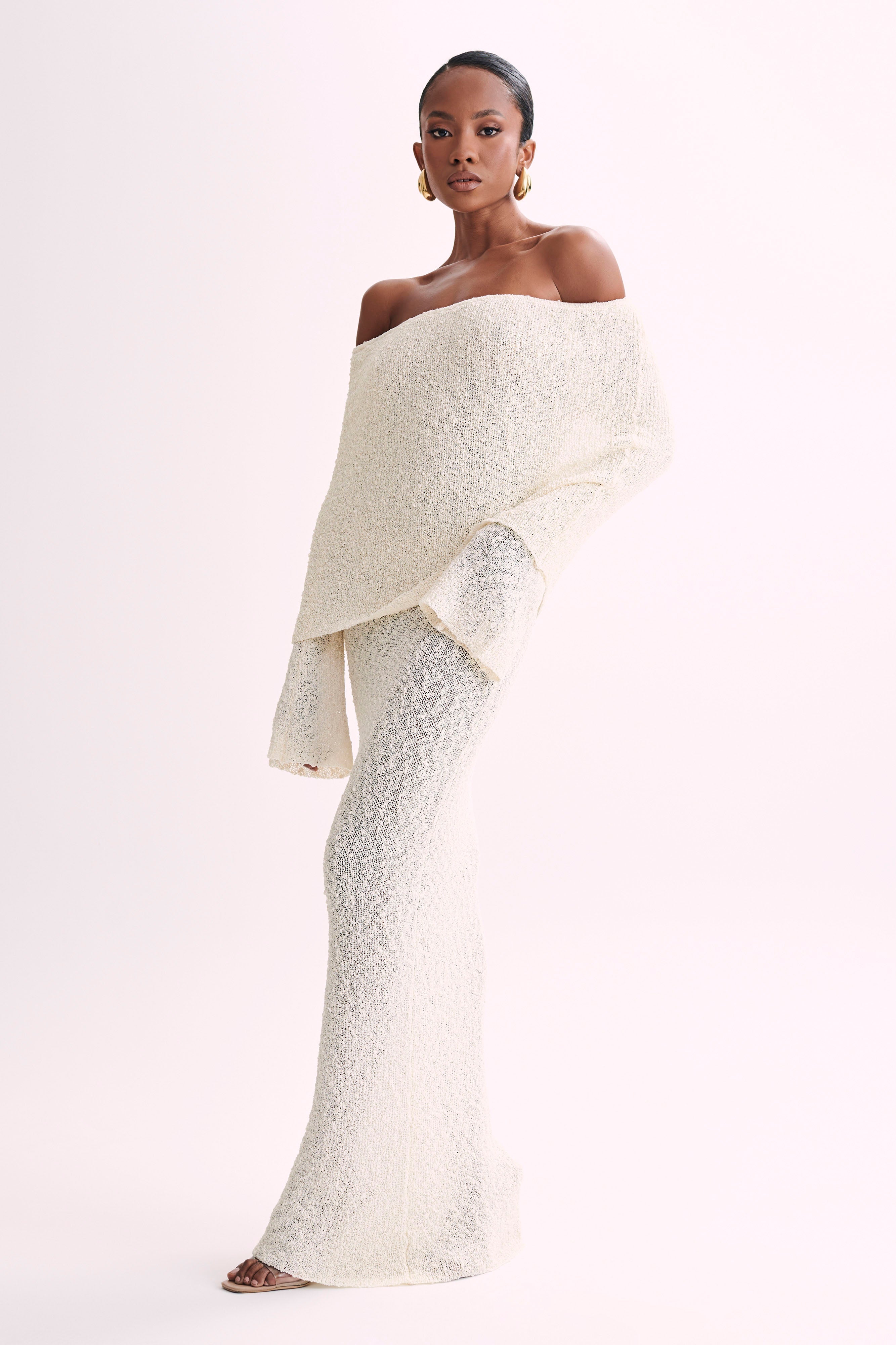 Isaya Maxi-jurk off-shoulder bouclé voor dames